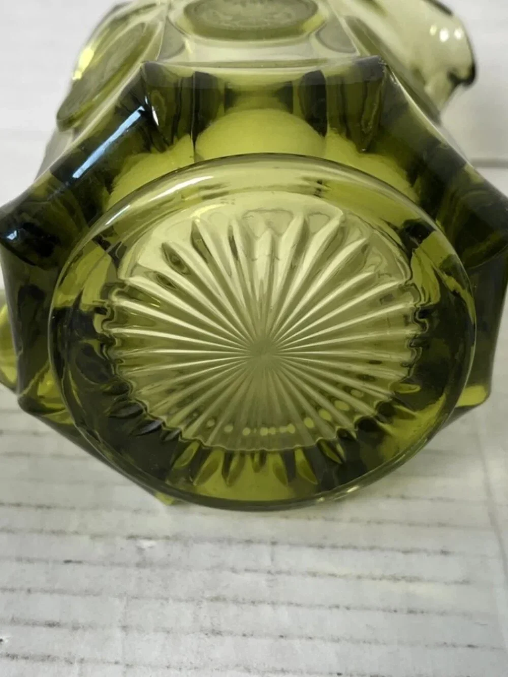 Vintage Fostoria Coin Glass Olive Green Creamer Pitcher